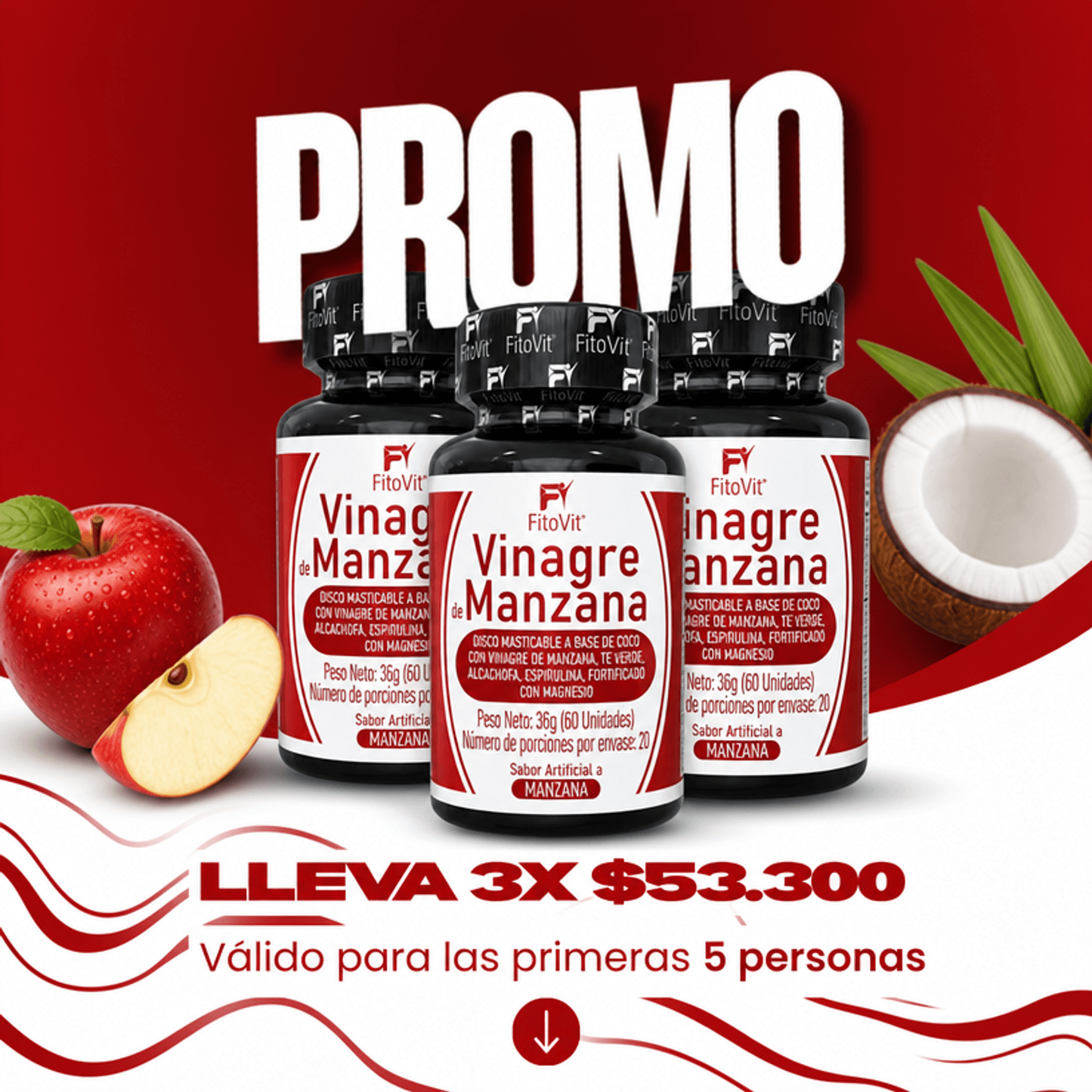 🍎Vinagre de Manzana - 60 Discos🌿