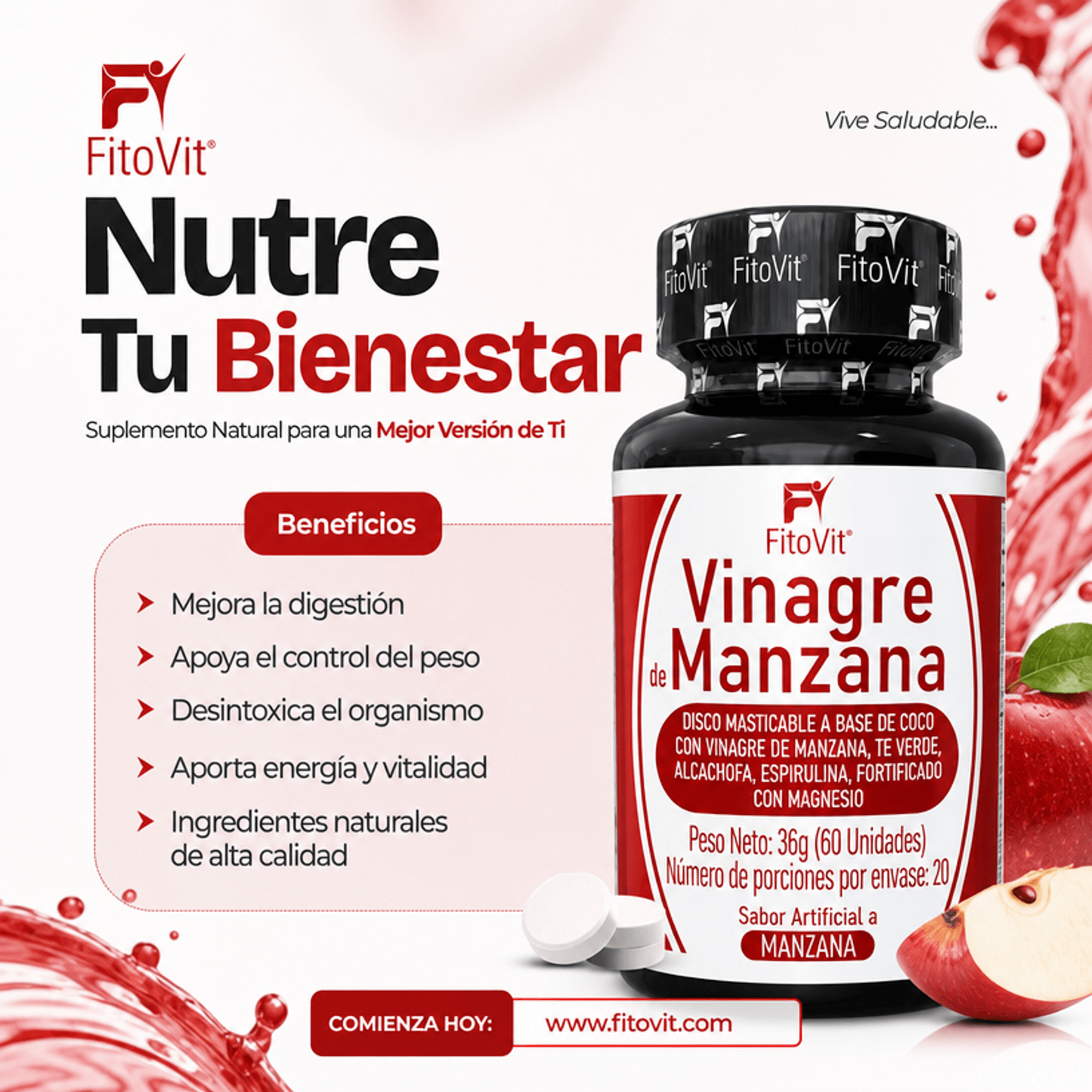 🍎Vinagre de Manzana - 60 Discos🌿