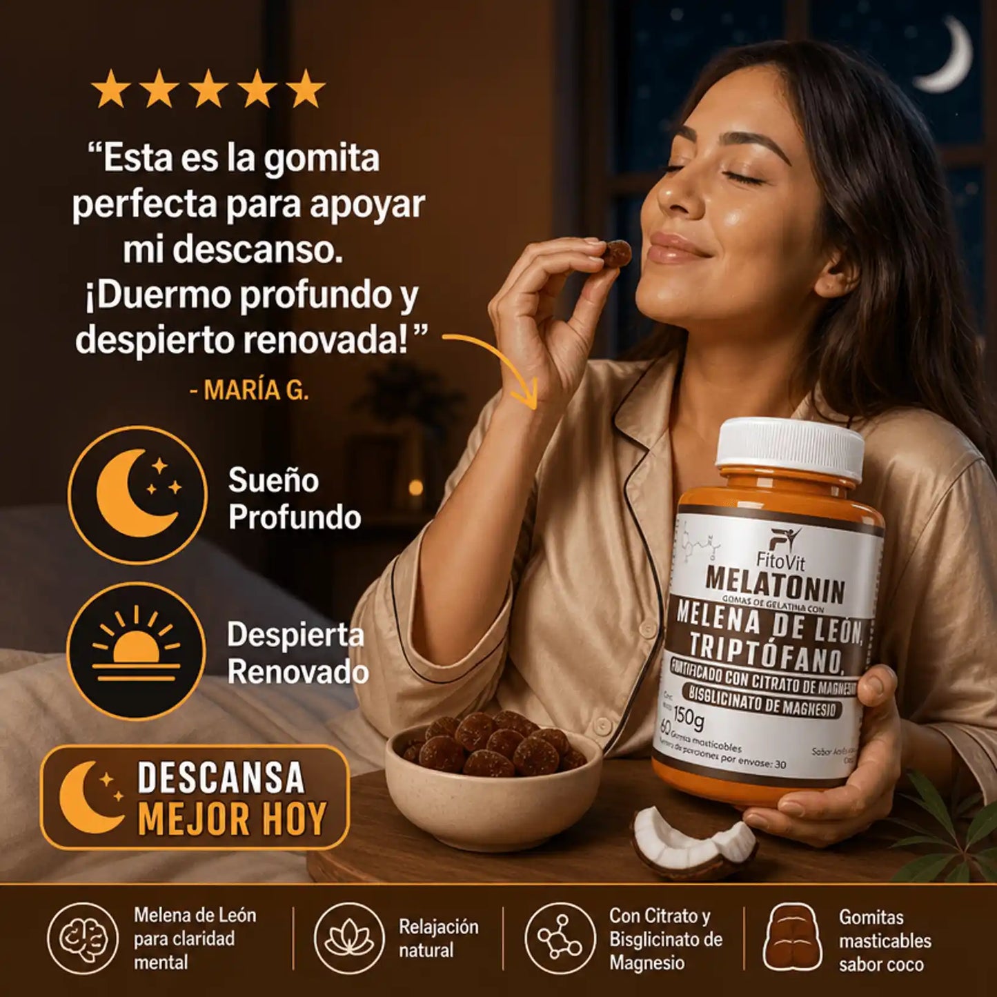 🧠MELATONINA + MELENA DE LEON + TRIPTOFANO GOMITAS FITOVIT X60😴