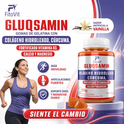 🏃‍♂️GLUQSAMIN + COLAGENO HIDROLIZADO + CÚRCUMA FITOVIT x60 GOMAS🦴