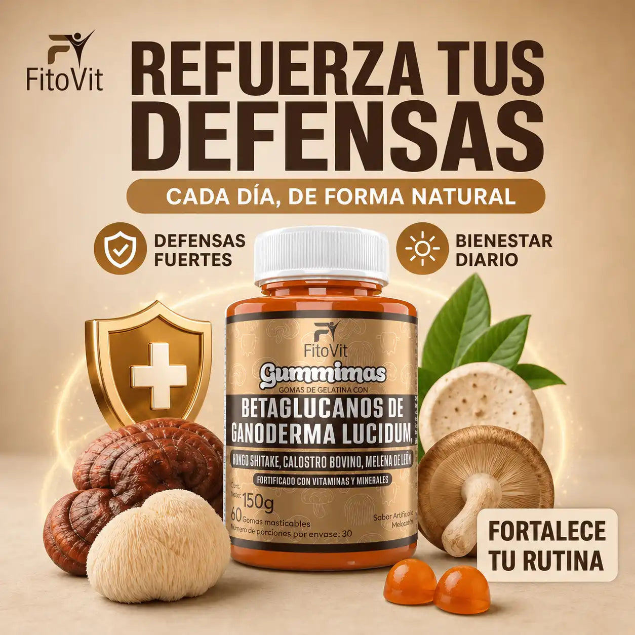 🍄BETAGLUCANOS DE GANODERMA LUCIDUM GOMITAS X60UND💪