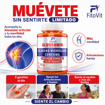 🏃‍♂️GLUQSAMIN + COLAGENO HIDROLIZADO + CÚRCUMA FITOVIT x60 GOMAS🦴