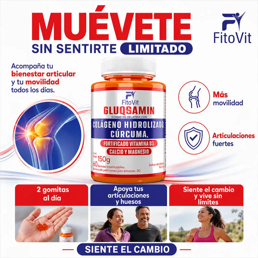 🏃‍♂️GLUQSAMIN + COLAGENO HIDROLIZADO + CÚRCUMA FITOVIT x60 GOMAS🦴
