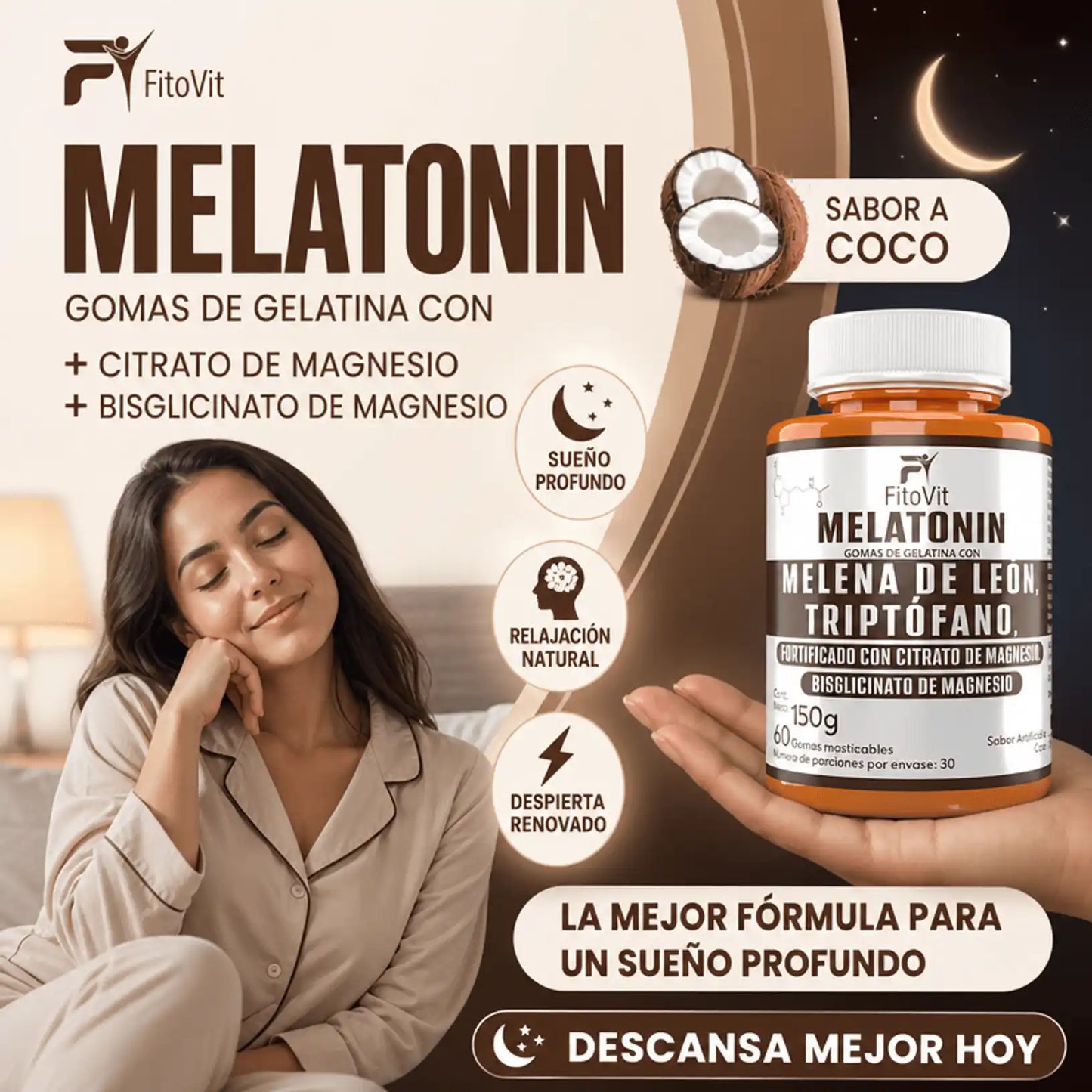 🧠MELATONINA + MELENA DE LEON + TRIPTOFANO GOMITAS FITOVIT X60😴