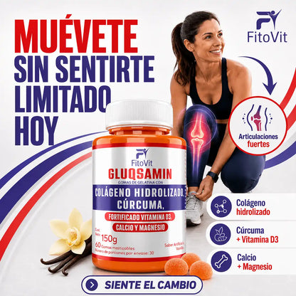 🏃‍♂️GLUQSAMIN + COLAGENO HIDROLIZADO + CÚRCUMA FITOVIT x60 GOMAS🦴