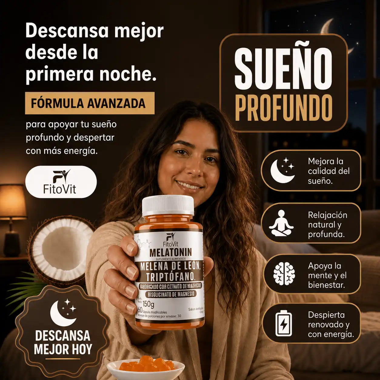 🧠MELATONINA + MELENA DE LEON + TRIPTOFANO GOMITAS FITOVIT X60😴