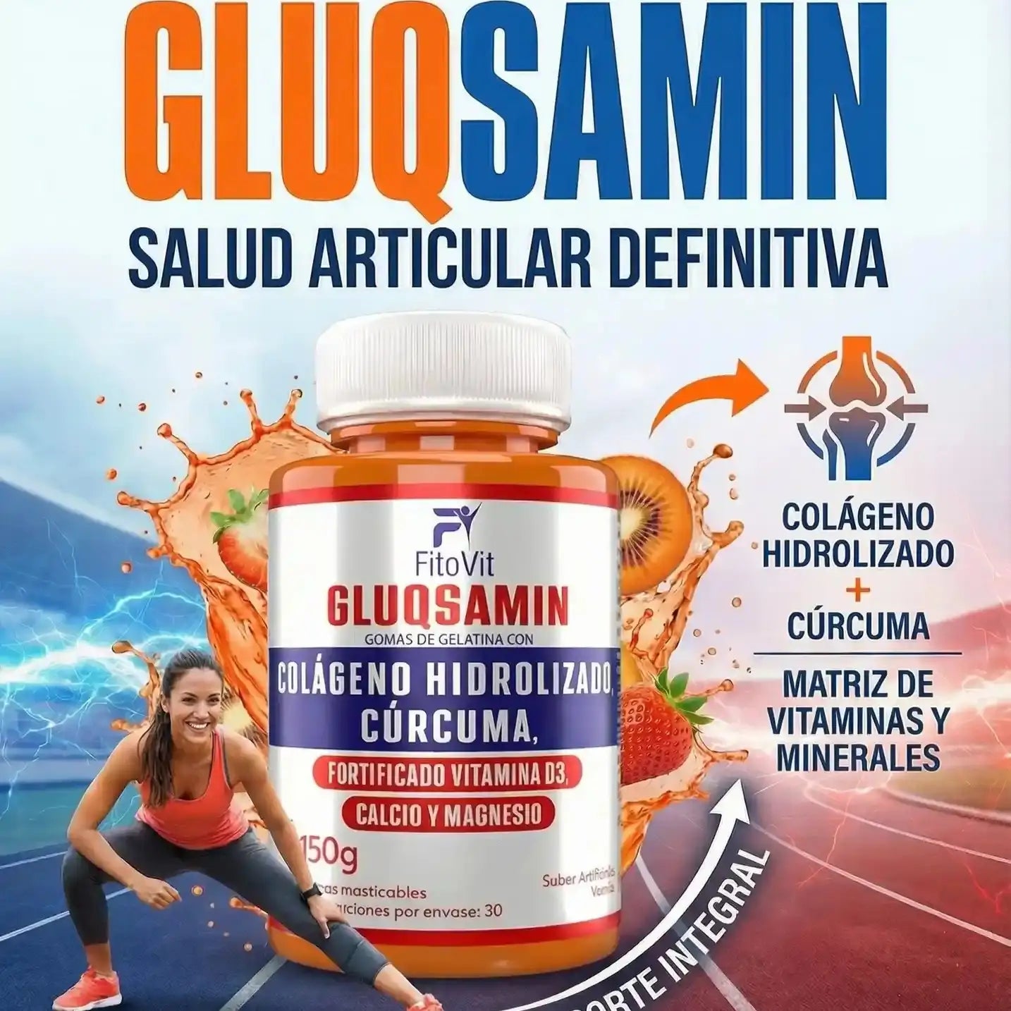 🏃‍♂️GLUQSAMIN + Colágeno Hidrolizado + Cúrcuma Fitovit x60 gomitas🦴