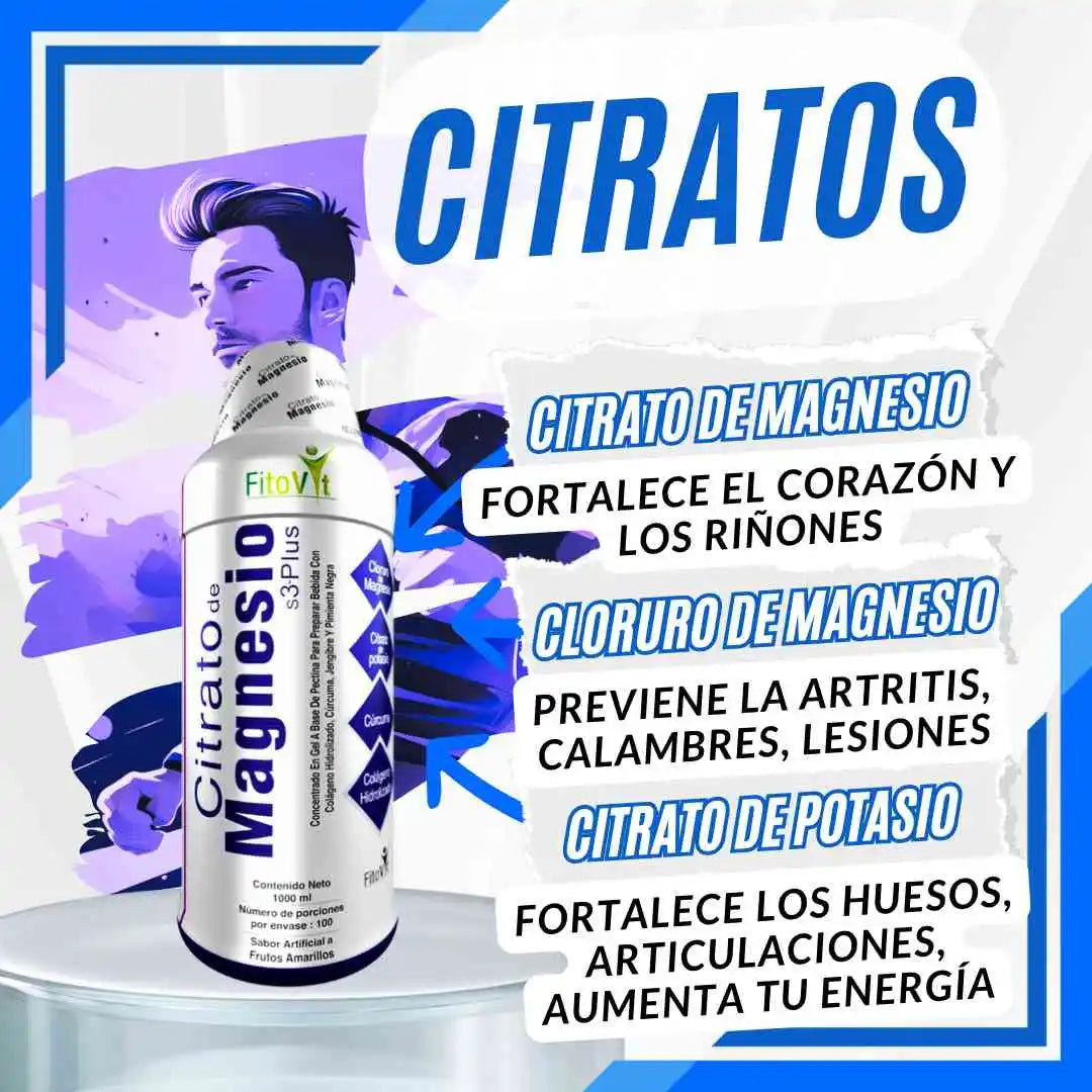 😴CITRATO DE MAGNESIO S3-PLUS X 1.000 ML FITOVIT🪶