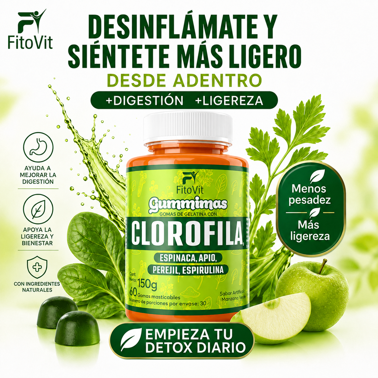🌿CLOROFILA GOMITAS FITOVIT X60UND♻️