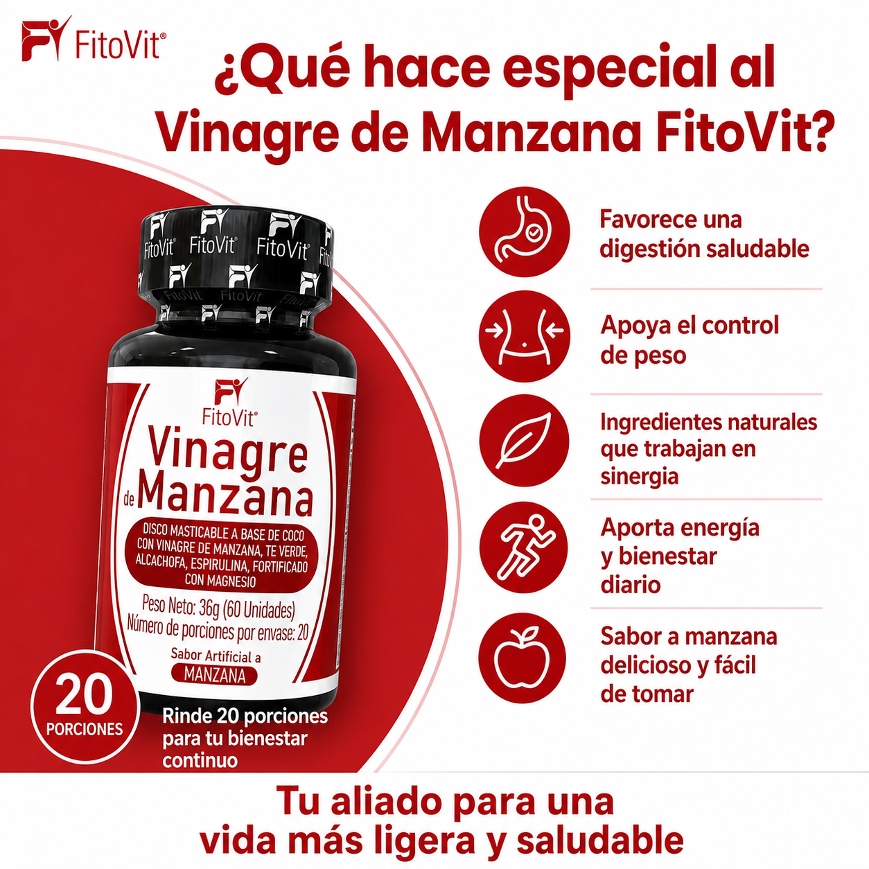 🍎Vinagre de Manzana - 60 Discos🌿
