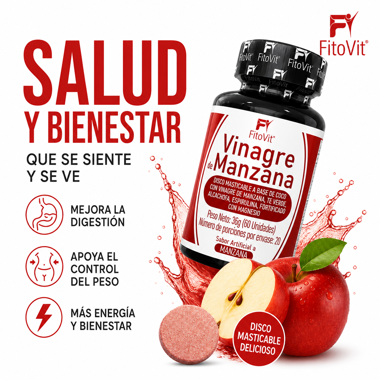 🍎Vinagre de Manzana - 60 Discos🌿