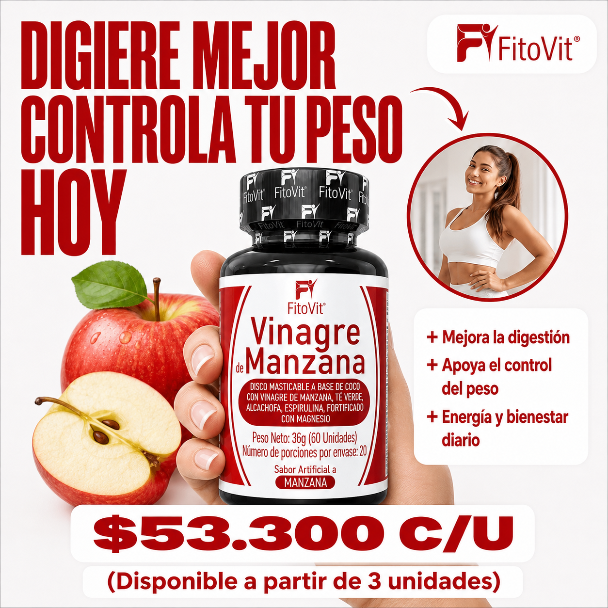 🍎Vinagre de Manzana - 60 Discos🌿