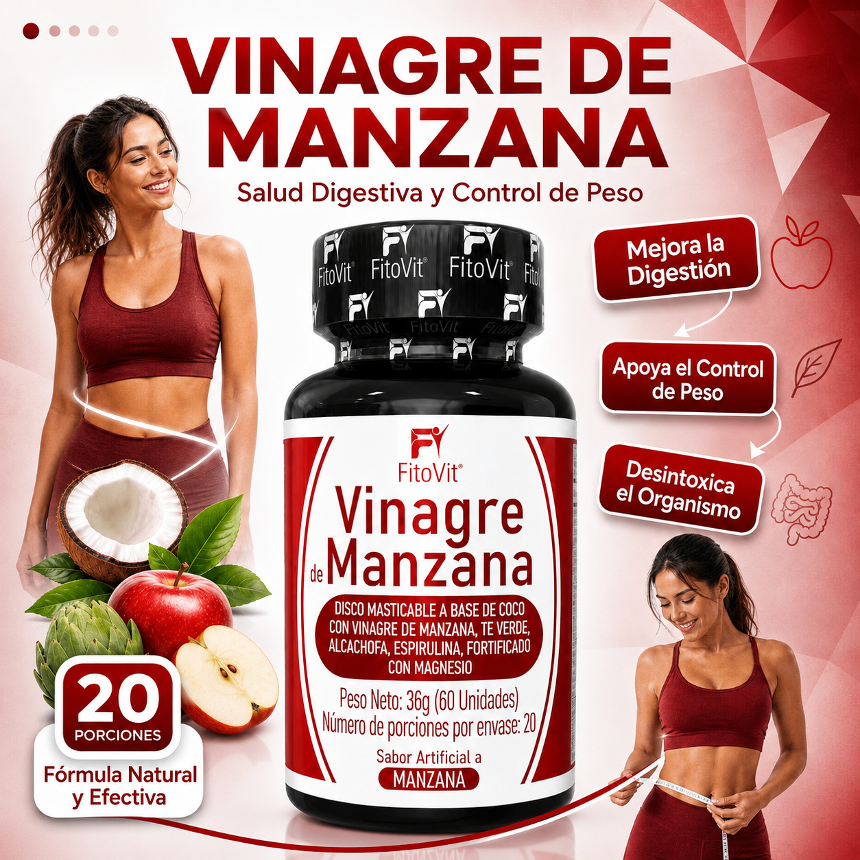 🍎Vinagre de Manzana - 60 Discos🌿