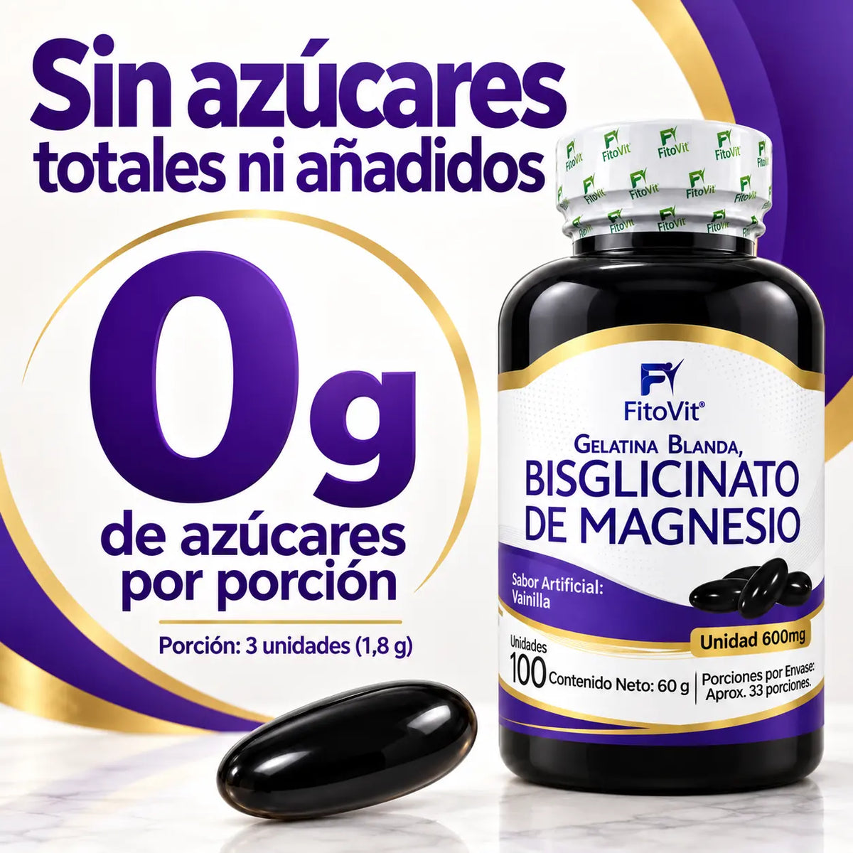 💤 Bisglicinato de Magnesio - 100 gelatinas blandas 💪