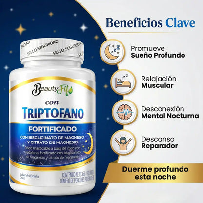 🥥TRIPTOFANO + MAGNESIO BEAUTYFIT X100UND PASTILLAS MASTICABLES🌙