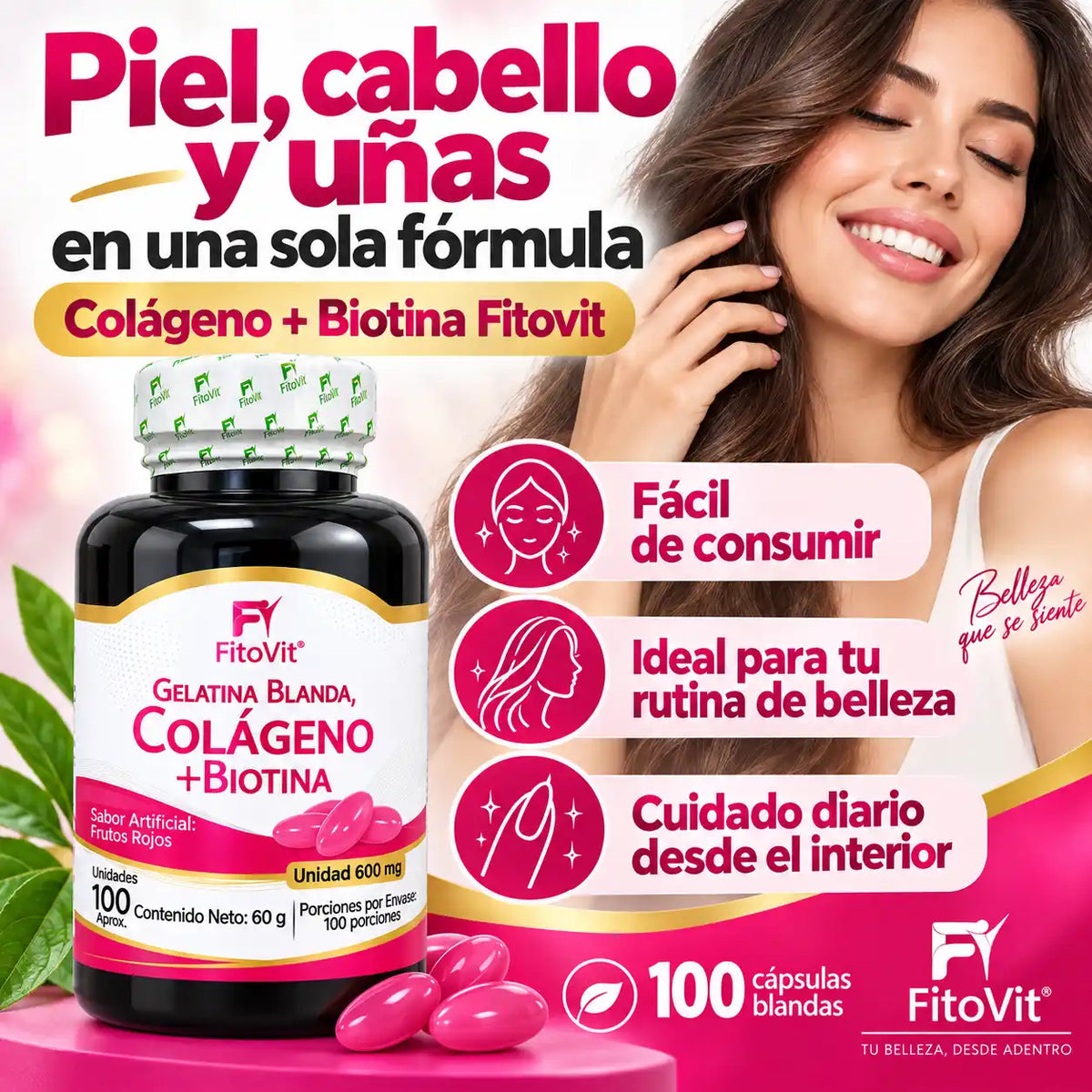 ✨Colageno + Biotina - 100 Gelatinas Blandas💇♀️
