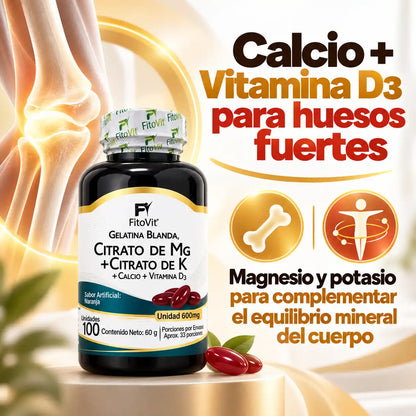 💪 Citrato de Mg + Citrato de K - 100 gelatinas blandas 🦴