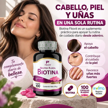 💇♀️ Biotina - 100 Gelatinas Blandas✨