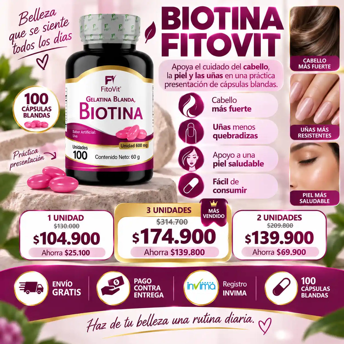 💇♀️ Biotina - 100 Gelatinas Blandas✨