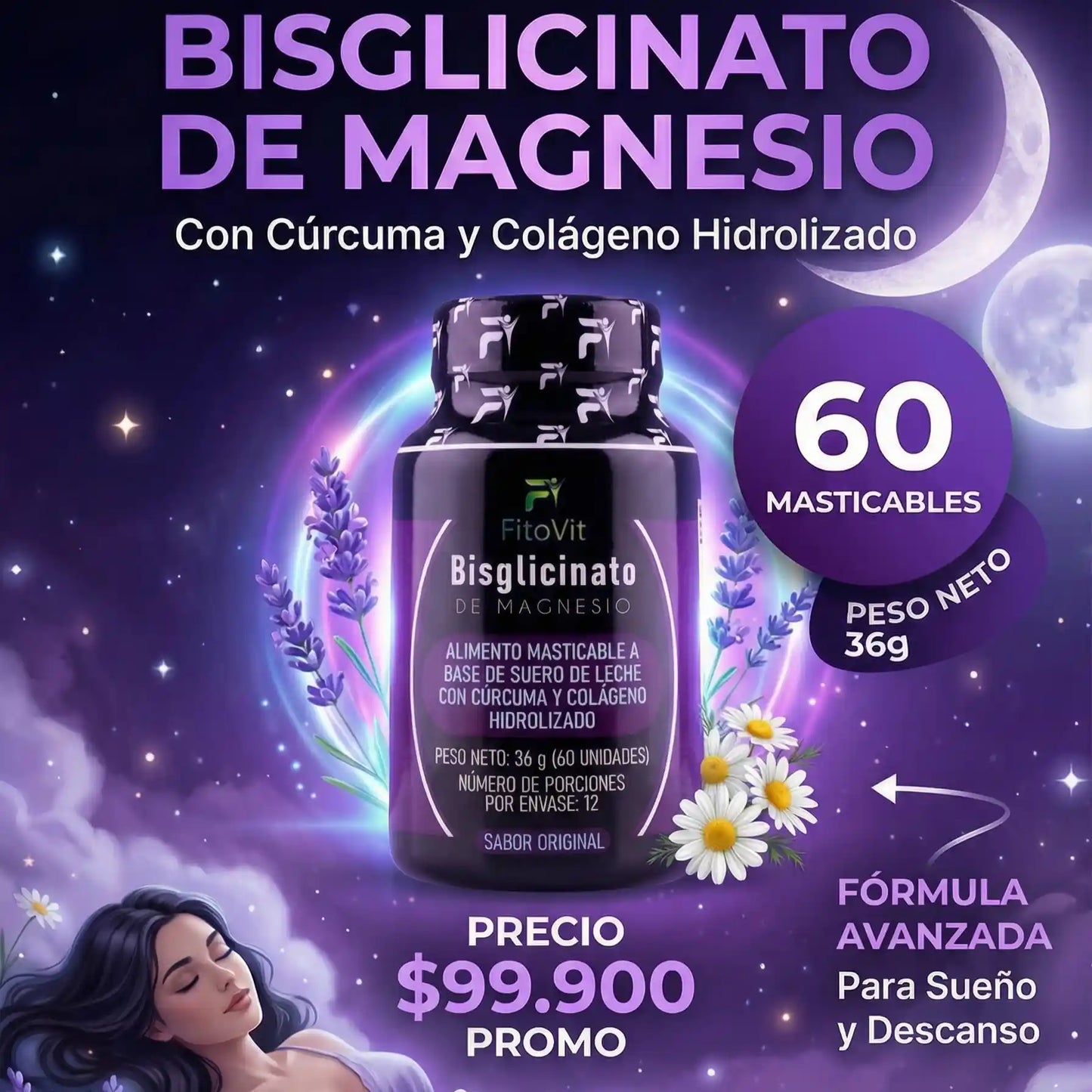 😴BISGLICINATO DE MAGNESIO  X60 UND FITOVIT🙌