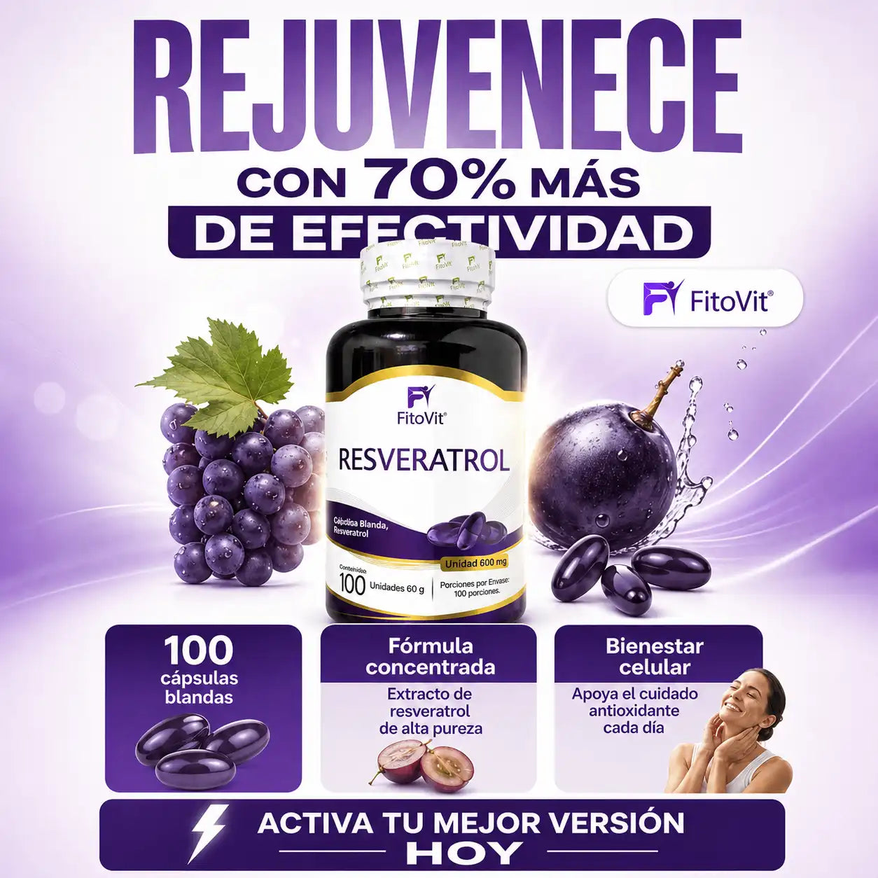 🍇RESVERATROL FITOVIT X100 (SOFTGEL) CÁPSULAS BLANDAS✨