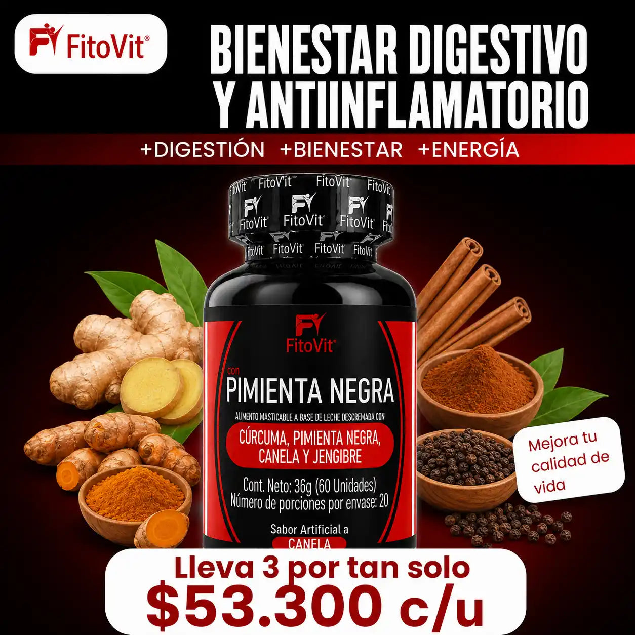 🌿 Pimienta Negra - 60 pastillas🌶️