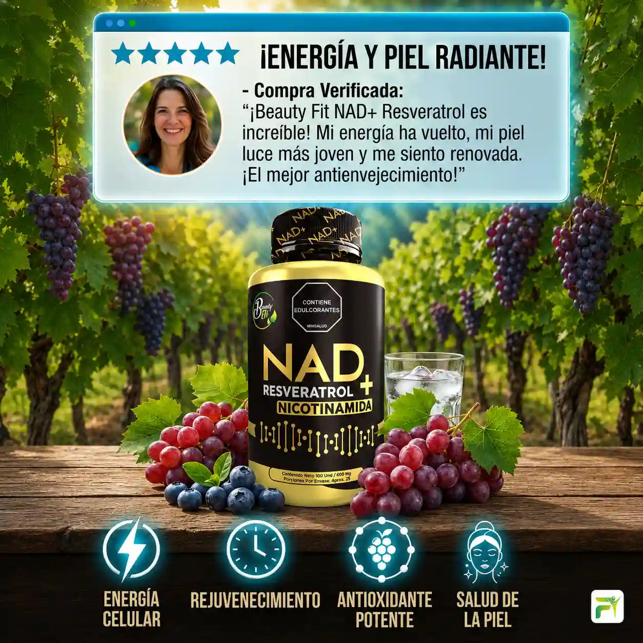 👩‍🦳NAD+RESVERATROL Y NICOTINAMIDA X100 UND BEAUTYFIT👧