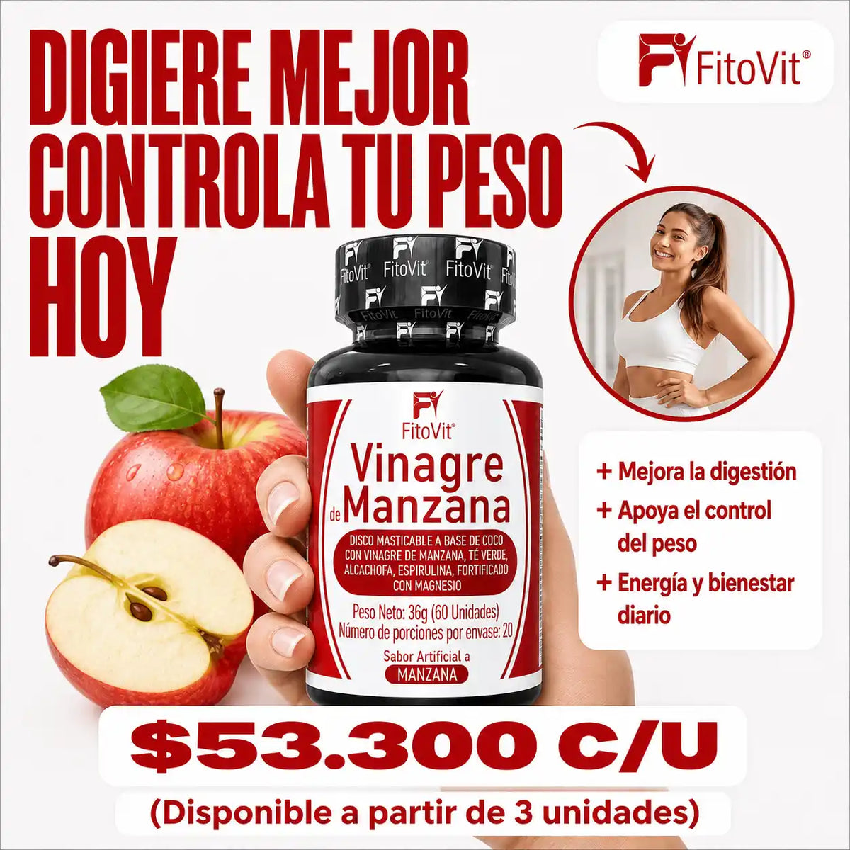 🍎Vinagre de Manzana - 60 Discos🌿