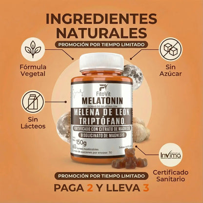 🧠MELATONINA + MELENA DE LEON + TRIPTOFANO GOMITAS FITOVIT X60😴