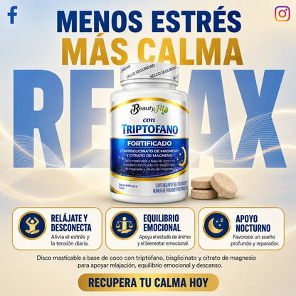🥥TRIPTOFANO + MAGNESIO BEAUTYFIT X100UND PASTILLAS MASTICABLES🌙