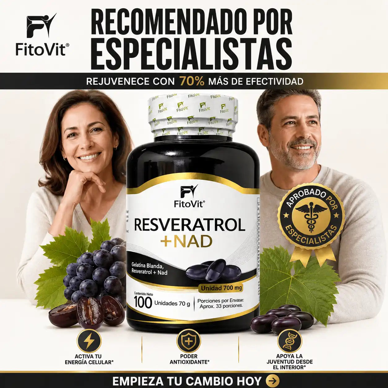 🧬RESVERATROL + NAD FITOVIT X100 UND (SOFTGEL) GELATINA BLANDA✨