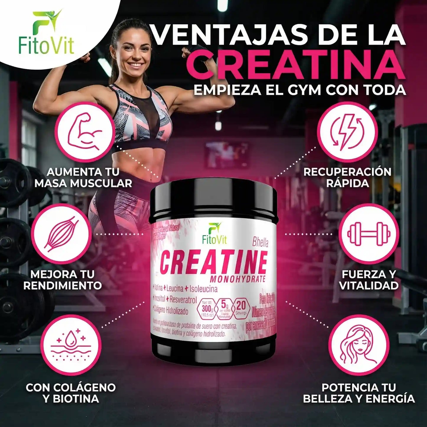 🍑MUJER CREATINA MONOHIDRATADA 300GR FITOVIT💪