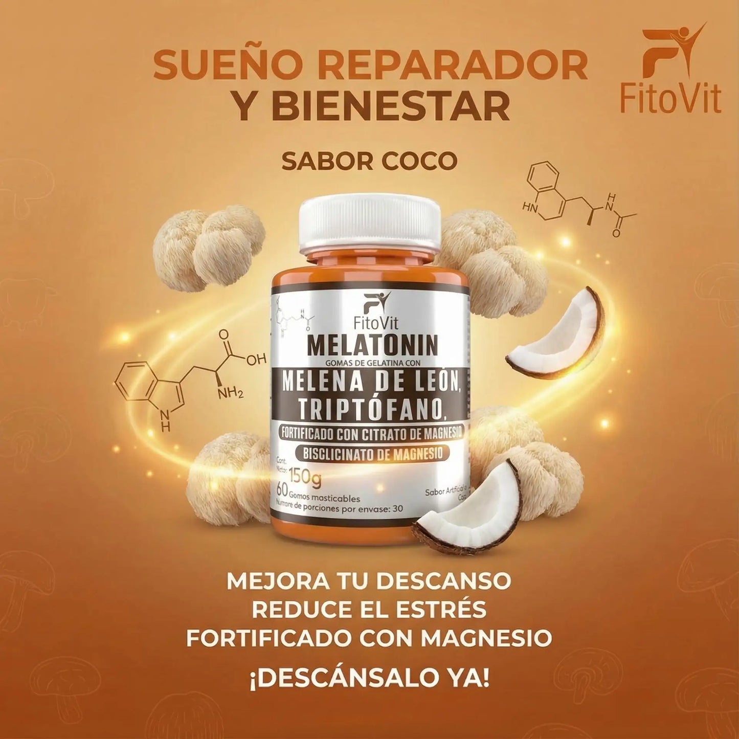 🧠MELATONINA + MELENA DE LEON + TRIPTOFANO GOMITAS FITOVIT X60😴