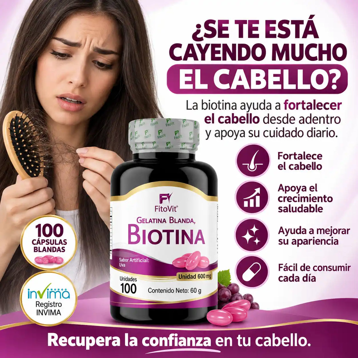 💇♀️ Biotina - 100 Gelatinas Blandas✨