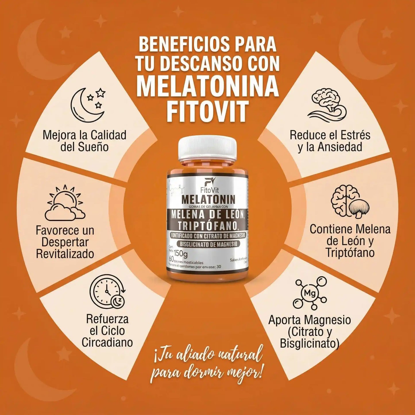 🧠MELATONINA + MELENA DE LEON + TRIPTOFANO GOMITAS FITOVIT X60😴