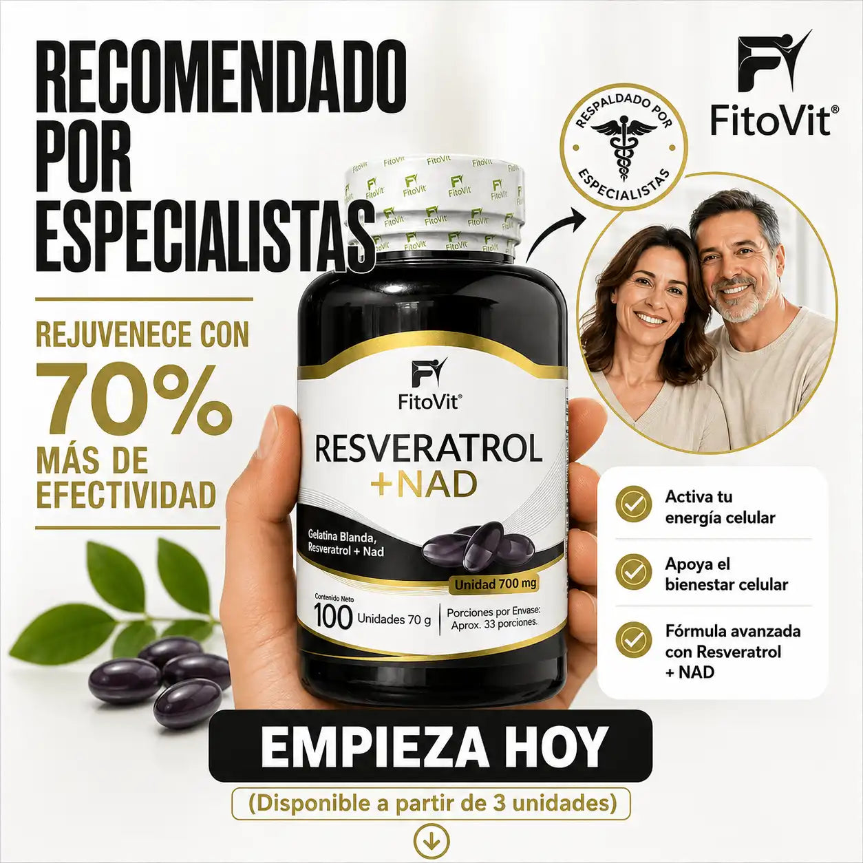 🧬RESVERATROL + NAD FITOVIT X100 UND (SOFTGEL) GELATINA BLANDA✨