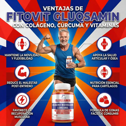 🏃‍♂️GLUQSAMIN + Colágeno Hidrolizado + Cúrcuma Fitovit x60 gomitas🦴