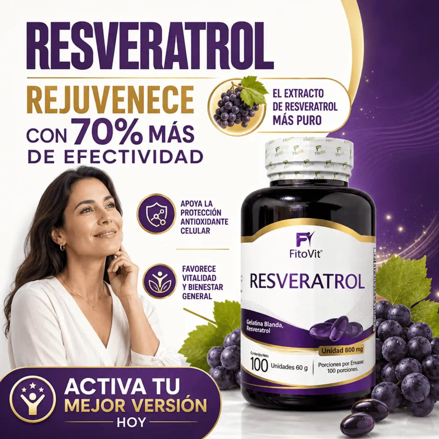🍇RESVERATROL FITOVIT X100 (SOFTGEL) CÁPSULAS BLANDAS✨