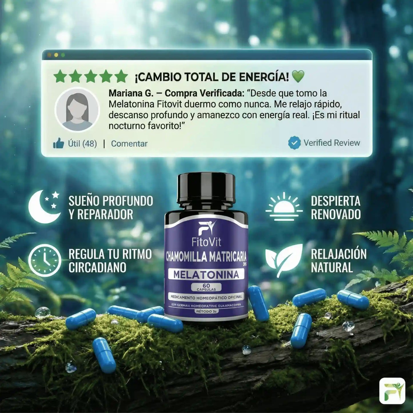 🌙 MELATONINA + CHAMOMILLA MATRICARIA FITOVIT x60 CAP 😴