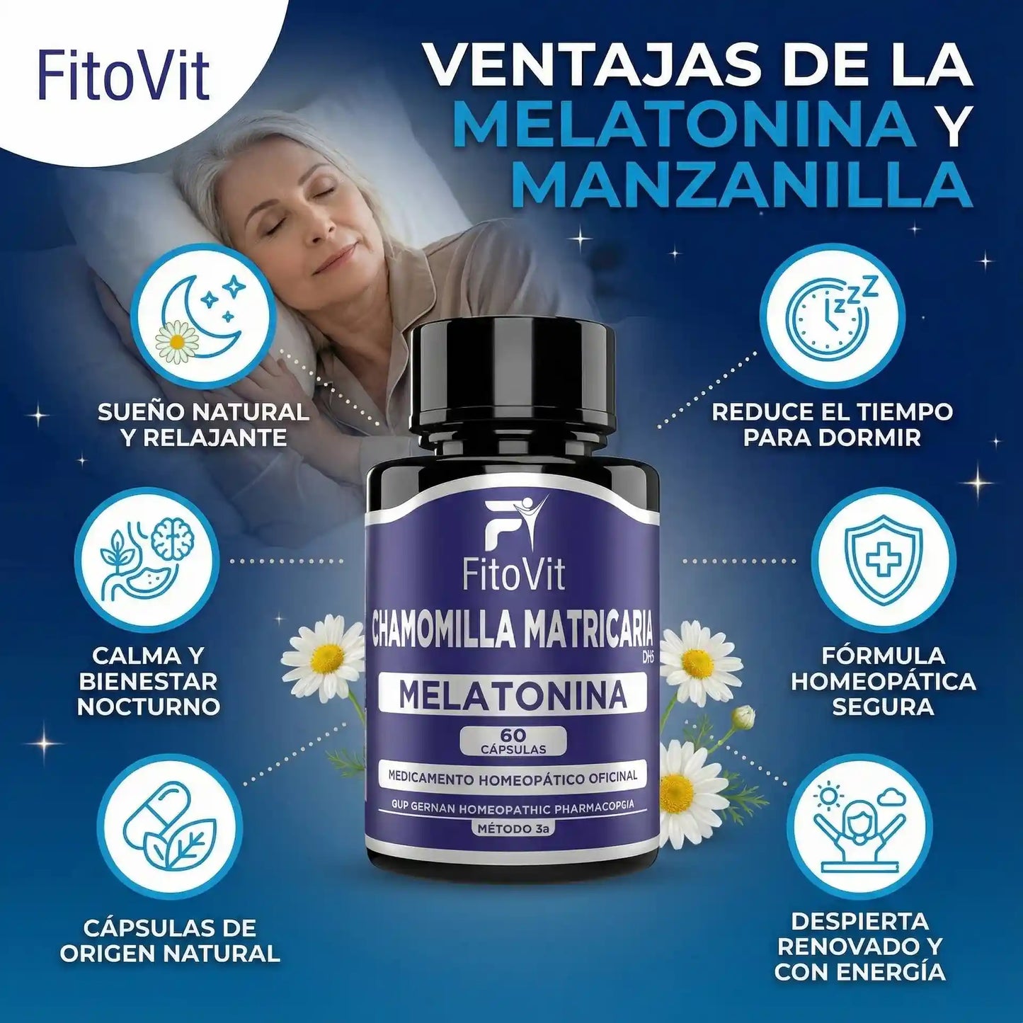 🌙 MELATONINA + CHAMOMILLA MATRICARIA FITOVIT x60 CAP 😴