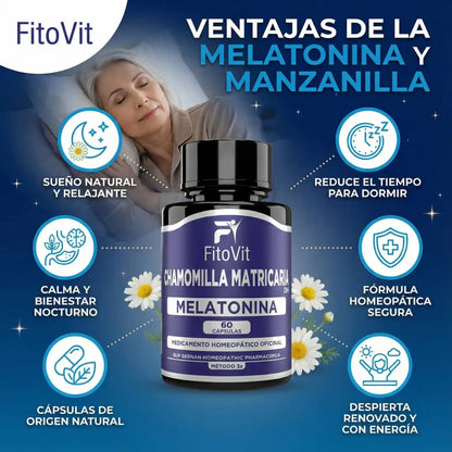 🌙 MELATONINA + CHAMOMILLA MATRICARIA FITOVIT x60 CAP 😴